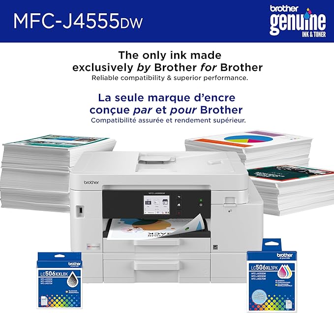 Brother INKvestment 4555 Wireless Color Inkjet All-in-One Printer with 2.7” Color Touchscreen and 2 Paper Trays | Includes Refresh Subscription Trial(1) (MFC-J4555DW)
