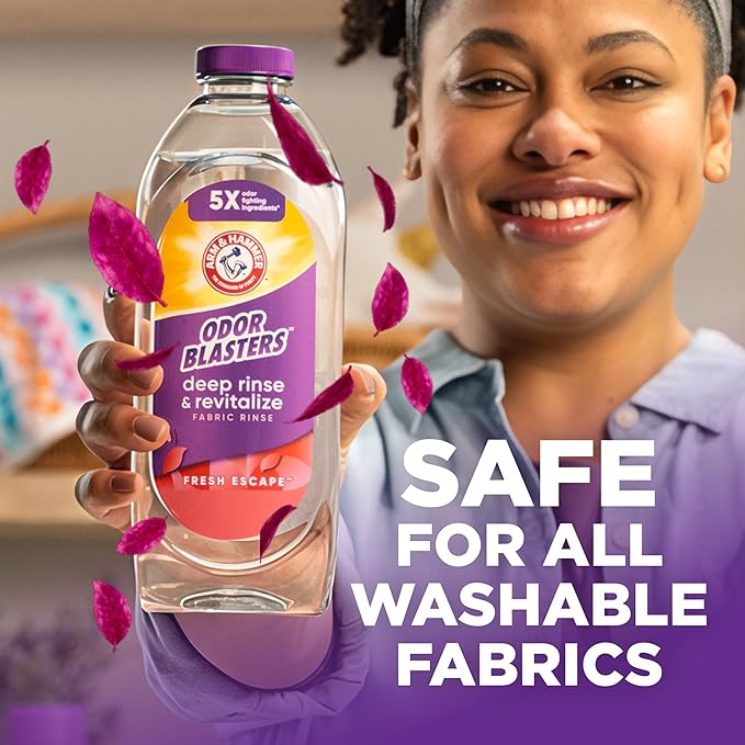 ARM & HAMMER Odor Blasters Deep Rinse and Revitalize Fabric Rinse, Laundry Additive, Eliminates Sweat and Musty Odors, Fresh Escape Scent, 50 fl oz