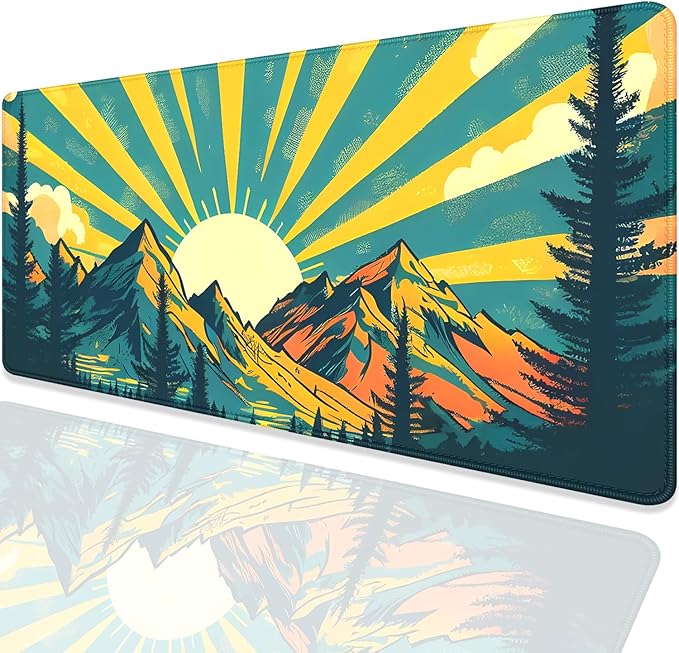 Sun Rays Mountains Forest Desk Pad Mouse Pad,Large Gaming Mouse Mat with Stitched Edges,Non-Slip Waterproof Rubber Base Mousepad for Office Work Home Desk Mat(27.5X11.8 in)