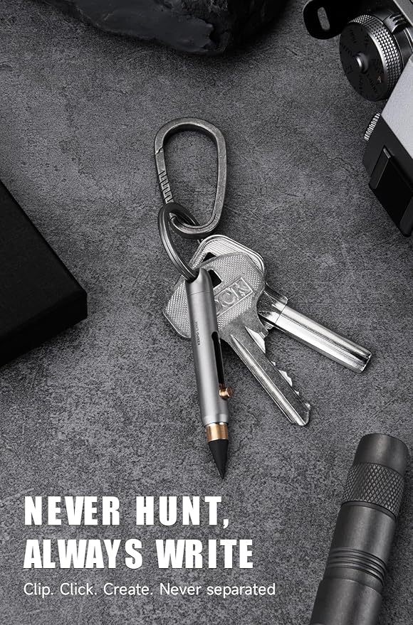 KEEPO LINK Mini Mechanical Pencil with Key Ring & 2 Extra Nibs, Titanium Infinite Keychain Pencil for Everyday Carry, Office, Outdoor, Back to School Supplies, OLP01 (Gunmetal Grey)