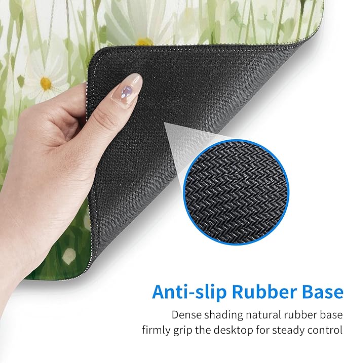 Daisy Flowers Large Mouse Pad, Floral Gaming Desk Mat, XL Keyboard Desk Pad Mat for Desktop, 31.5"x11.8" Non-Slip Base Big Mousepad with Stitched Edges