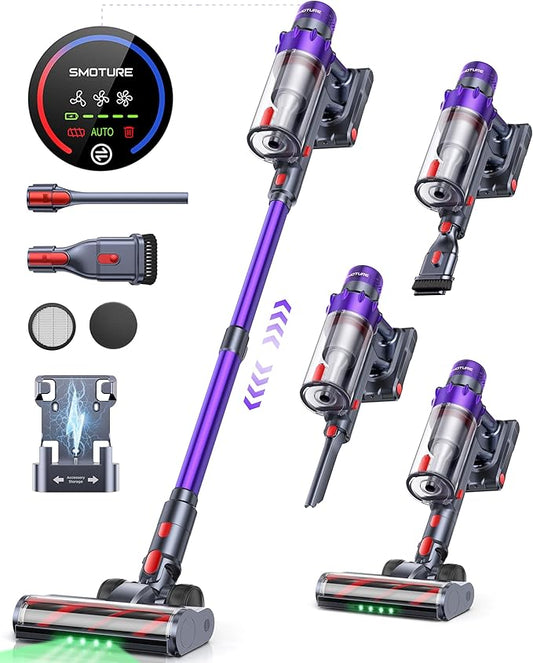 Cordless Vacuum Cleaner, 600W 50KPA 65 Mins Runtime Vacuum Cleaners for Home, Stick Vacuum with Self-Standing, Wall Mount Charging and Intelligent Auto Mode, Handheld Vacuum for Pet Hair/Carpet/Floor