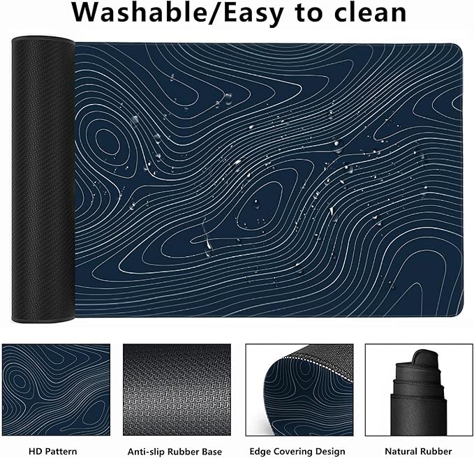 MIOAOSRT Desk Mat,Topographic Map Gaming Mouse Pad,XXL Extended Mouse Pad Mat for Office,Computer,Keyboard with Non-Slip Base Stitched Eges Mousepad 35.4x15.75 inch