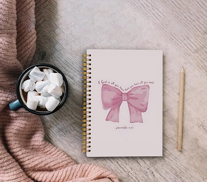 Christian Notebook Journal, Pink Bow Coquette Journal Notebook, Bible Journaling Notebook, Preppy Notebook, Pink Girly Notebook, Pink Office Supplies, Spiral Notebook 5.5x8.3 Inch