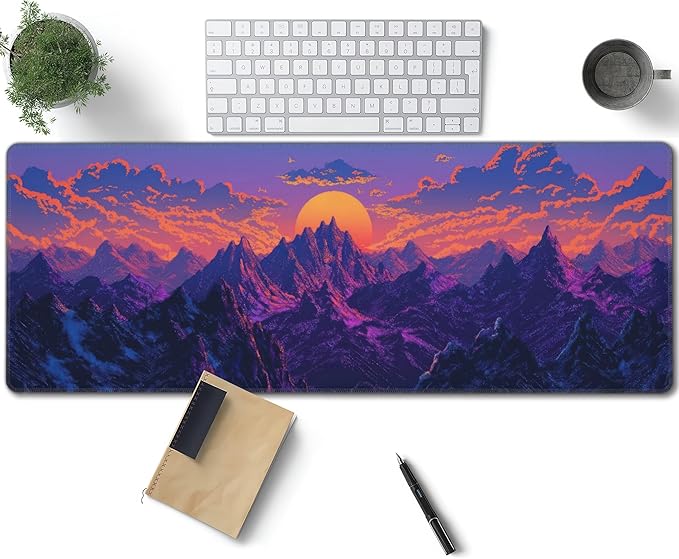 Purple Mountains Sunset Large Mouse Pad, Gaming Desk Mat, XL Keyboard Desk Pad Mat for Desktop, 31.5"x11.8" Non-Slip Base Big Mousepad with Stitched Edges