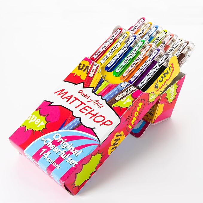 Pentel Mattehop Gel Pens, Original + Cheerful Colors Box Set, (1.0mm), Bold Line, 14 Assorted Colors (K110-V14ST)