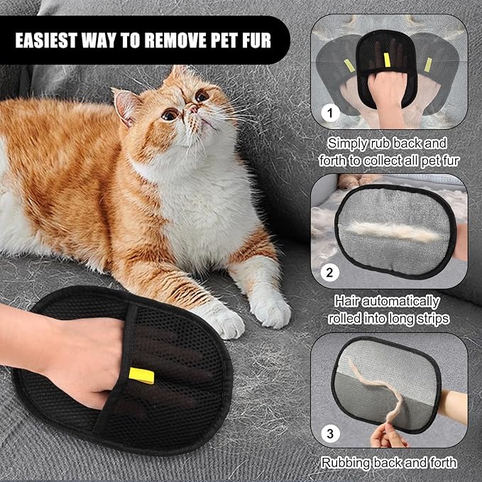 Vindobil Pet Hair Removal Gloves for Cats and Dogs, Reusable Electrostatic Grooming Glove for Pet Hair Remover on Furniture, Carpet Clothing 2 Pcs