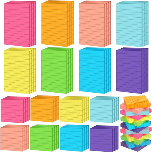 Yexiya 64 Pcs Lined Sticky Notes Self Stick Notes with Lines Bright Assorted Colors Sticky Pad for Home Office Products Post Memos, 1920 Sheets(4 x 6 Inch, 3 x 3 Inch,Vivid Color)