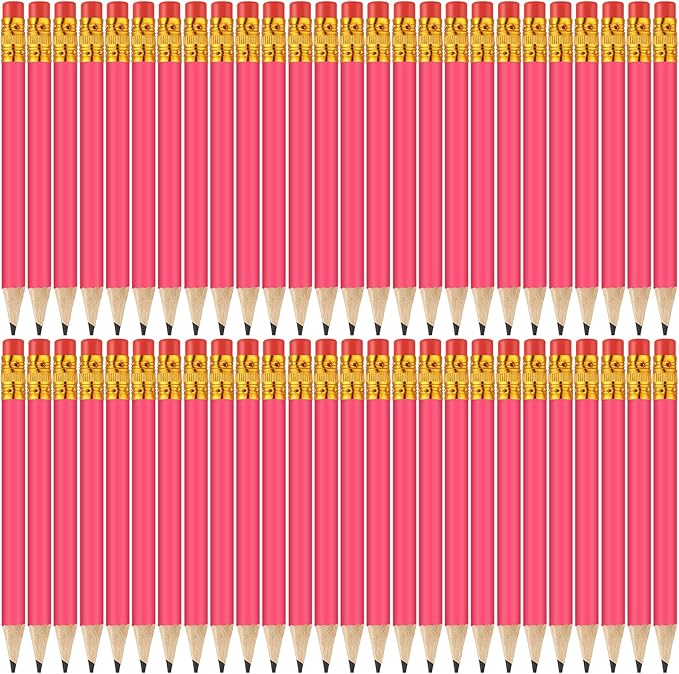 50 Pcs 4 Inch Mini Golf Pencils with Erasers Bulk Pack of Wooden Pencils for Parties Weddings School and Offices (Rose red)