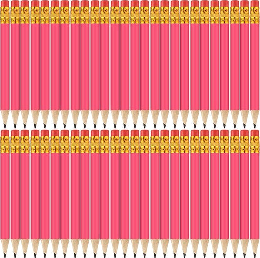 50 Pcs 4 Inch Mini Golf Pencils with Erasers Bulk Pack of Wooden Pencils for Parties Weddings School and Offices (Rose red)