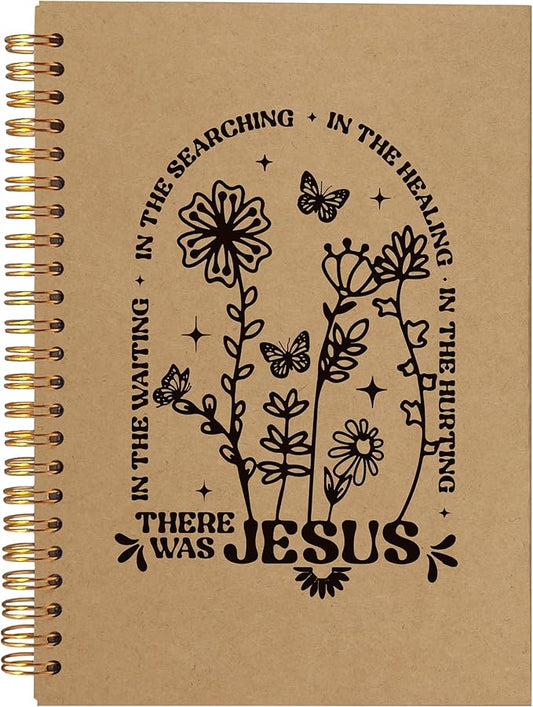 BearCake Boho Floral Christian Notebook Journal, Christian Gifts for Women, Bible Notebooks for Note Taking, Bible Journaling Notebook, Where the Jesus Hardcover Spiral Notebook 5.5x8.3 kraft paper