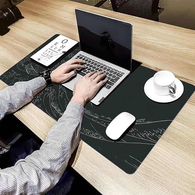 Bloss Japanese Sea Wave Desks Mat,Anime Black Large Mouse pad,Kanagawa Gaming Desk Pad Mat,Desk Blotter Mat,Waterproof Computer Laptop Keyboard Desk Protector Mat for Office/Home/Gift,31.5" x 15.7"