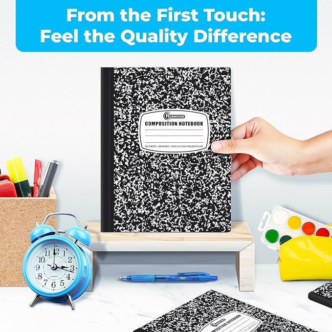 50 Pack Bulk Composition Notebooks College Ruled, 200 Pages (100 Sheets), 9-3/4 x 7-1/2, Black Marble Hard Cover, Bulk School Supplies, Bulk Notebooks for School, Bulk College Ruled Notebook