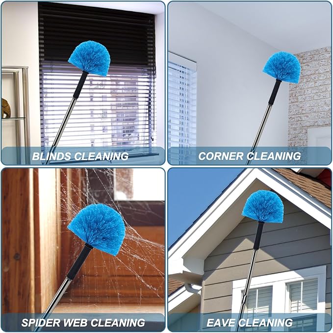 2 Pack Blue Twist-On Cobweb Duster Head Brush // Spider Web Brush for Outdoor & Indoor Web Cleaning // Fits Standard Acme Threaded Poles // Brush Head Only
