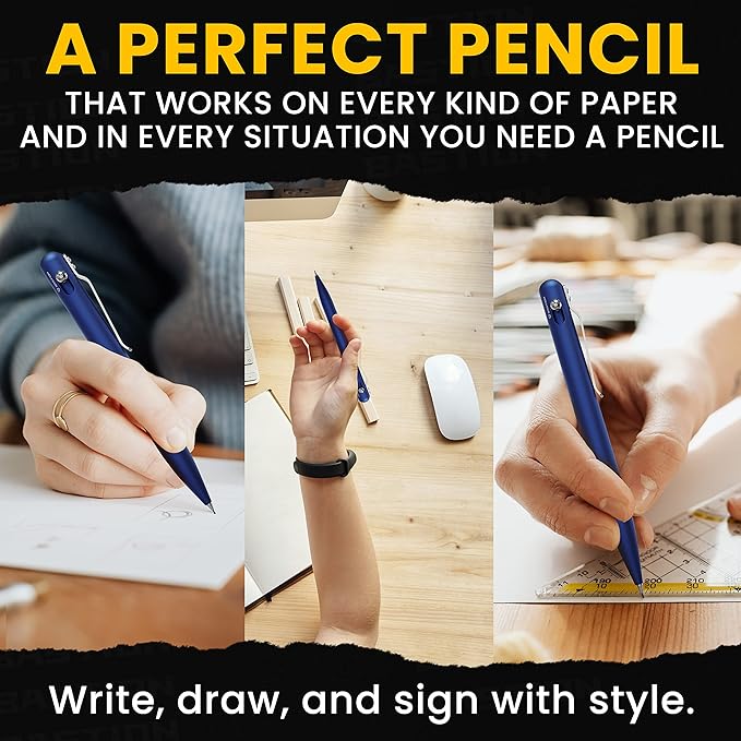 BASTION® Luxury Mechanical Pencil, Professional Lightweight Medium Point Aluminum Pencil for Birthday Gift includes 20 x 0.77mm Lead Refills - Blue