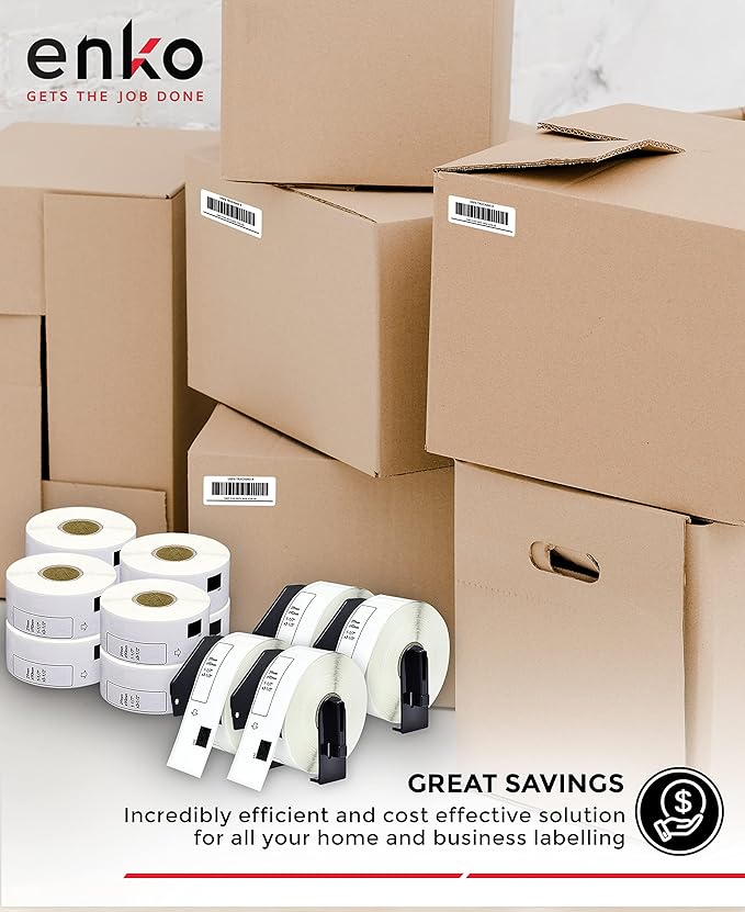 enKo - Compatible DK-1201 Standard Address 1-1/7" x 3-1/2" Replacement Labels, Compatible for Brother QL Label Printers [96 Rolls / 38400 Labels with 32 Refillable Cartridge Frame]