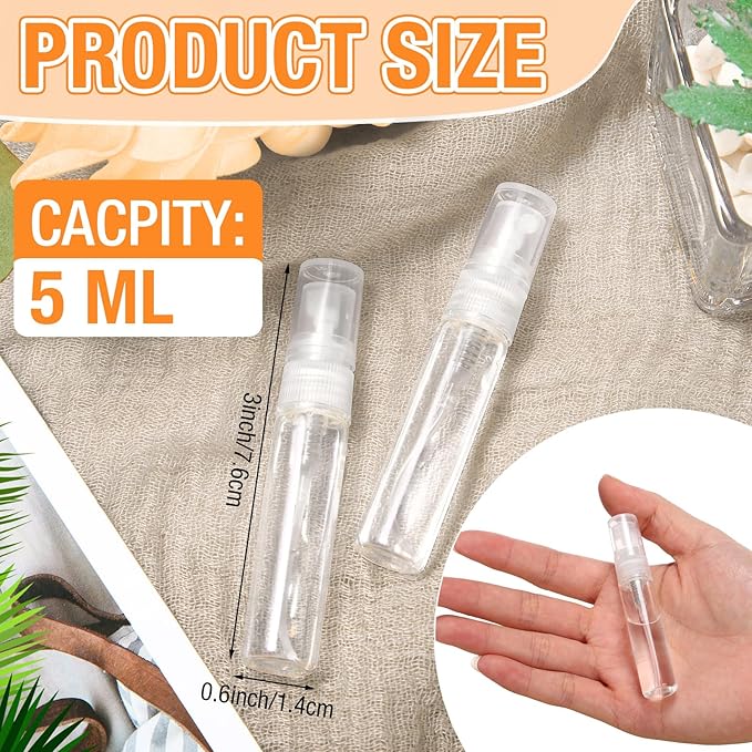 Tanlade 300 Pcs 5ml Mini Spray Bottles Clear Glass Perfume Atomizer Sprayer Bottles Portable Perfume Travel Refillable Bottle for Travel Pocket Dispenser Container