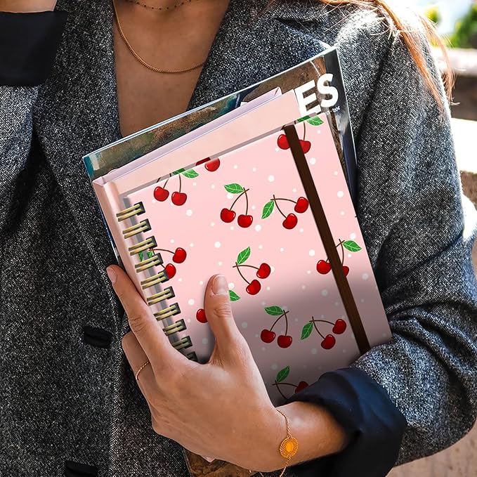 Spiral Journal Notebook,Strong TwinWire Binding with Premium Paper for Girl Women,Cool Funny 120 Pages,100gsm A5 College Ruled NotebookJournal,Perfect for Gifts Nurse Teacher Women(Cute Pink Cherry)
