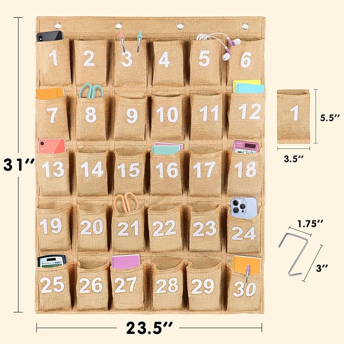 Eamay 30 Numbered Classroom Pocket Charts for Cell Phones and Calculators Holder Wall Door Mount Hanging Organizer