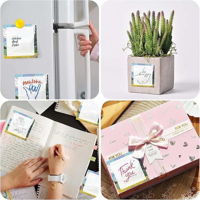 Sticky Notes, 2 Pads, 3x3 inches, Cute Colorful Fun Self-Stick Note Pads, Easy Post, Strong Adhesive Notepad Blue Style Landscape