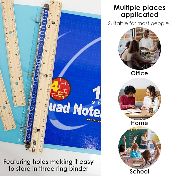 BAZIC Wooden Ruler 12" (30cm), Singel Metal Edge, Inches Centimeter Metric Measuring Drafting Rulers, for Students School Supplies (3/Pack), 2-Packs