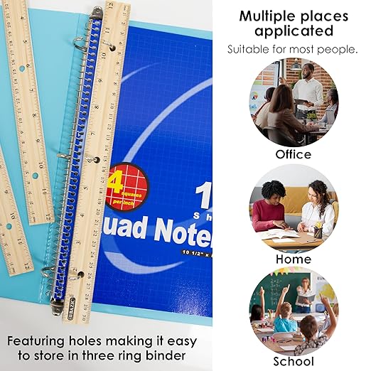 BAZIC Wooden Ruler 12" (30cm), Singel Metal Edge, Inches Centimeter Metric Measuring Drafting Rulers, for Students School Supplies, 4-Pack