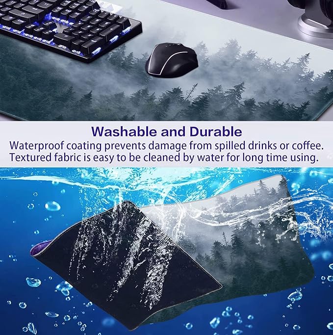 Large Extended Gaming Mouse Pad with Stitched Edges, Non-Slip Waterproof Rubber Base Mouse Pad for Office, Computer, Keyboard, Laptop and Home Desk Pad 35.4 x 15.7 x 0.12 Inch (Grey Forest)