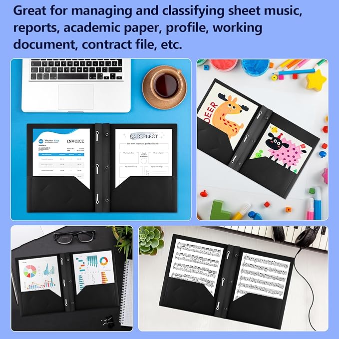 8 Pack Plastic Folders With 2 Pockets, Colorful Letter Size File Folders With Prongs and Business Card Slots for School Office