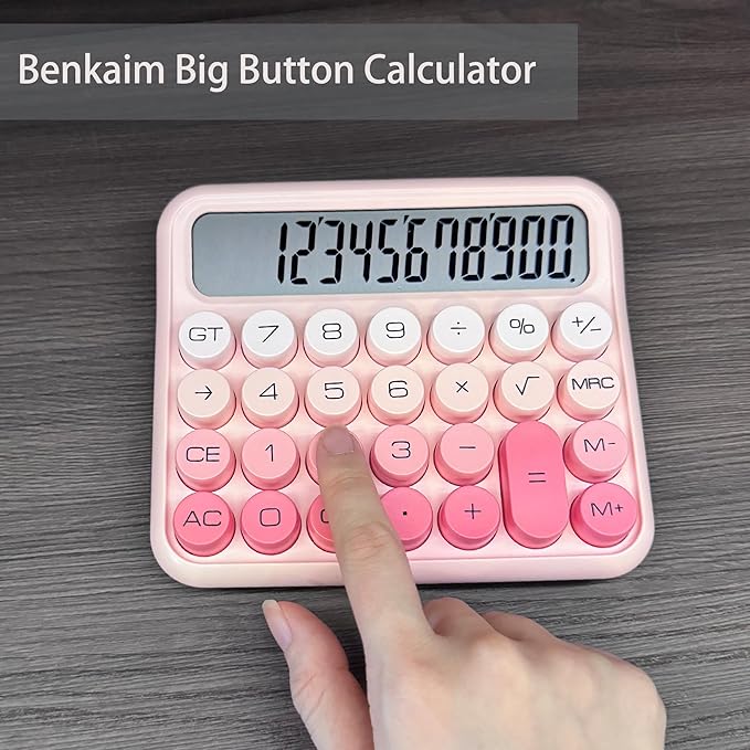 Benkaim Desk Calculator - 12 Digit Large LCD Display, Big Button Calculator for School, Home & Business Use (Brown Gradient)