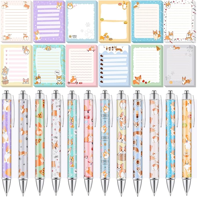 24 Pcs Sticky Notes with Pens Animal Theme Gift Stationery Set Cute Memo Note Pads Ballpoint Pens for School Office