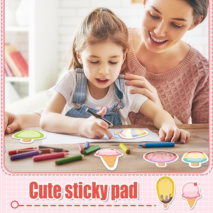 Yinder 24 Pads Cute Sticky Notes Kawaii Fun Animal Sticky Notes Pads Bulk Cartoon Memo Self Adhesive for Veterinary Gift Office School Tab Party Supplies(Ice Cream)