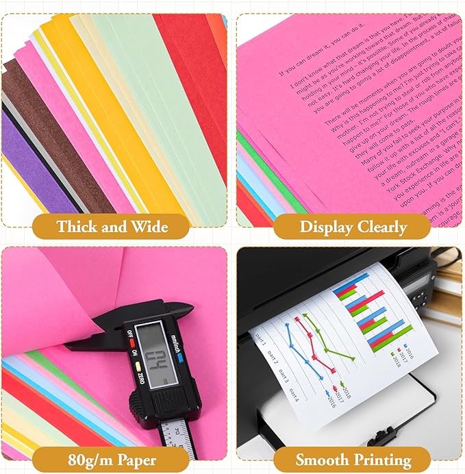 Color Copy & Print Paper 8.3"x11.7" 300 Sheets 20 Colors Rainbow Printer Paper Pastel Color Multipurpose Papers Portable Colored Copy Papers for DIY Cut Art Craft Office School Print Copys Document