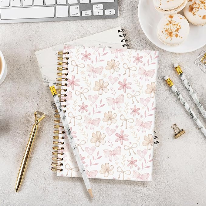 Floral Spiral Notebook for Women Girls, Cute Notebooks for Women Girls, Coquette Pink Bow Floral Journal A5, Gift for Women, Pretty Gift for Teen Girls Students