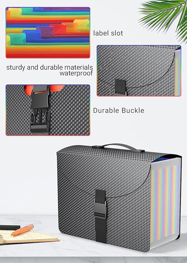 25 Pockets Expanding File Folders,Accordion File Organizer with Handle,Portable Filing Box,Expandable File Folder,Adjustable Support Strap,Colored Tabs.Papers Bills Documents Organizer,A4/Letter Size