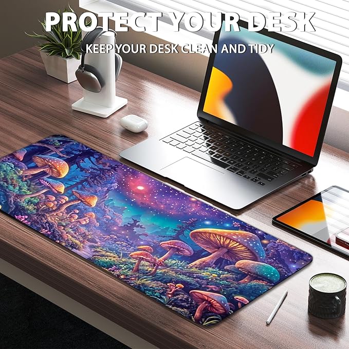 Gaming Mouse Pad Extra Large, Oversize Mushroom Computer Mousepad Desk Mat, Birthday Gifts for Women Men Mushroom Lovers, Non-Slip Desk Decor Accessories for Keyboard and Mouse 15.7”x 35.4” XXL