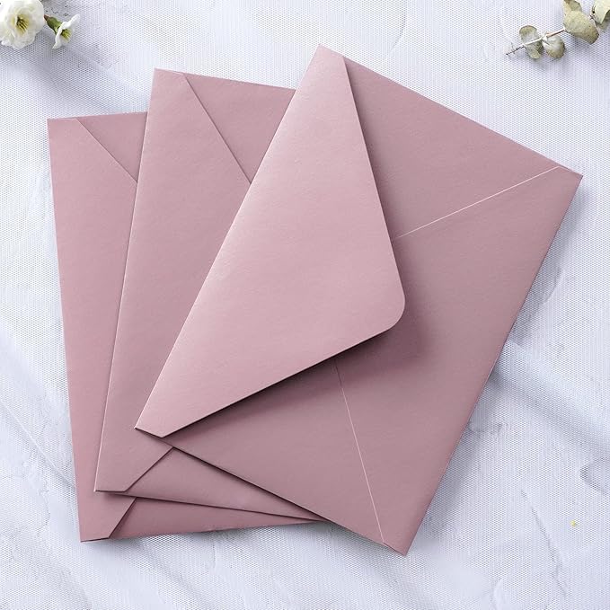 PONATIA 50 PCS/Pack A7 Envelopes, 5.25 x 7.48'' Matte Dusty Rose Envelope, Perfect 5x7 envelopes For Wedding Invitation Cards, Christmas Gift Cards Envelopes, Acrylic Invitations, Photos