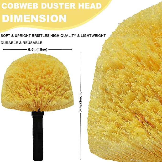 Tockrop 2 Pack Twist-On Cobweb Duster Head Brush - Efficient Indoor & Outdoor Spider Web Cleaning Solution - Fits Standard Acme Threaded Poles - Duster Brush Head Only - Yellow