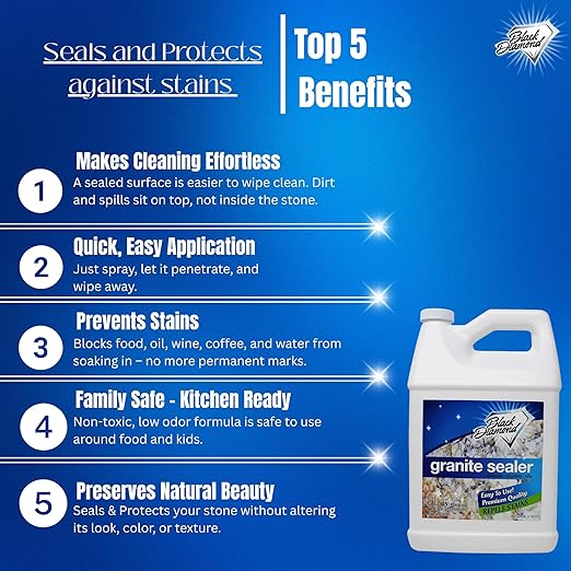 Black Diamond Stoneworks Granite Sealer: Seals and Protects -Marble, Granite, Marble, and Travertine Countertops- Sealer for All Stone Countertops. Enhance Your Stone’s Natural Beauty.