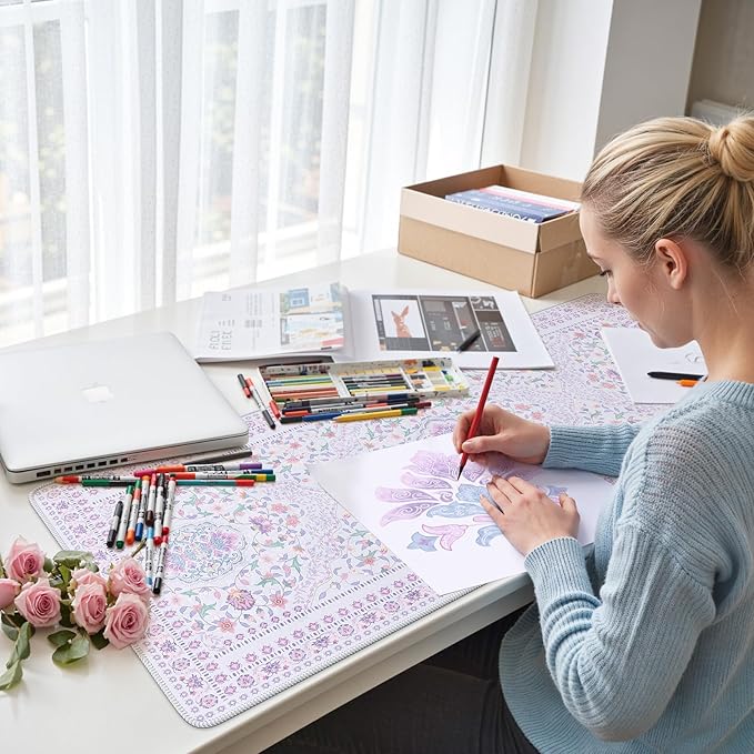 HAOCOO Elegant Floral Desk Mat, Cute Purple Mousepad Home Decor, 35.4" x 15.7" Large Keyboard Pad, Aesthetic Flower Desktop Mat Office Accessories, Waterproof Teacher Desk Pad Mat for Work, Study