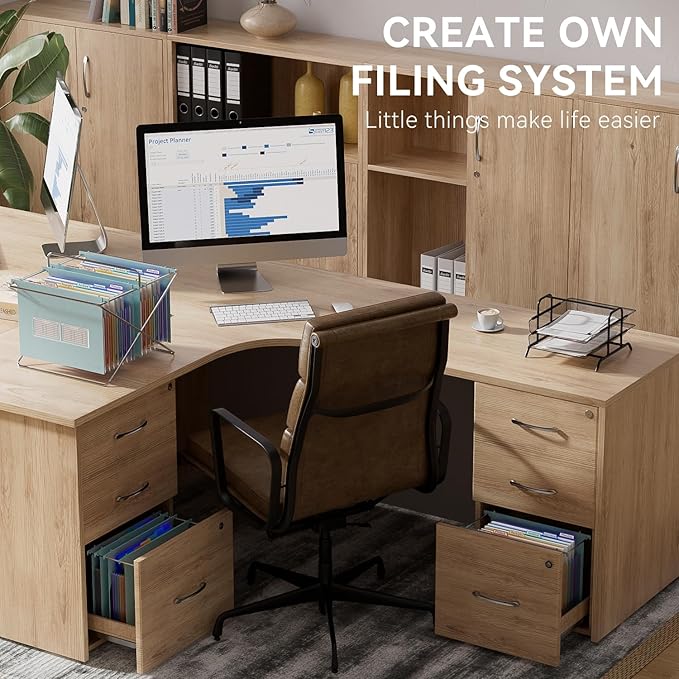 ThinkTex Plastic Expanding Hanging File Folders, 7 Innovative 1.2" Accordion Pockets, Large Capacity, Multi-Color Tabs, Letter Size for Filing Cabinet - Blue