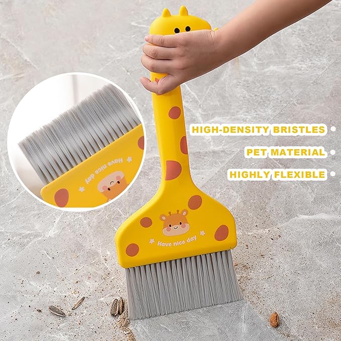 BSMstone Small Broom with Dustpan Combo Set Cartoon Mini Broom and Dustpan Set Cute Cleaning Kit for Home Office Floor Counter Pet Nest (Orange)