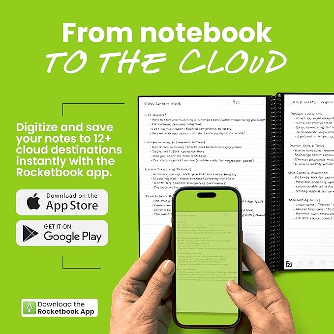 Rocketbook New Core Reusable Spiral Notebook, Letter Size 8.5x11, Pink - Lined Pages, App-Connected, Erasable, Durable Cover, Ideal for School, Work, and Creative Projects