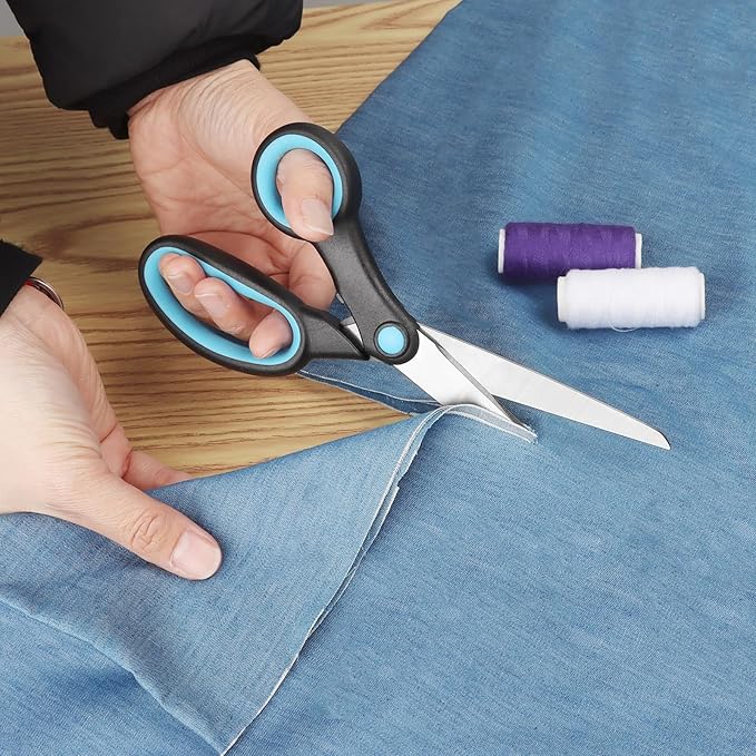 Left-Handed Scissors, 8-Inch Left-Handed Scissors with Soft Grip for Home, School, Office, Sewing Fabric, Red/Blue, Pack of 2