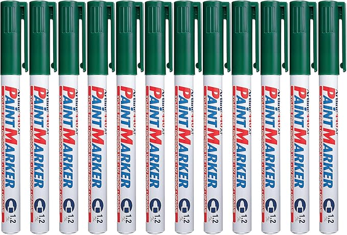 Artline 440XF Paint Markers for Wood, Plastic, and Canvas, Waterproof Marker for Indoor/Outdoor Applications, Opaque Coloring Markers with 1.2mm Bullet Tip - Green, 12 Pack