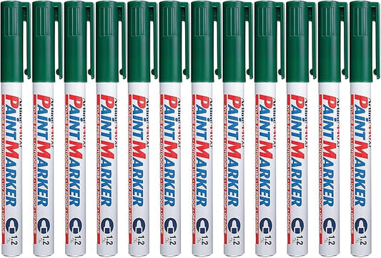 Artline 440XF Paint Markers for Wood, Plastic, and Canvas, Waterproof Marker for Indoor/Outdoor Applications, Opaque Coloring Markers with 1.2mm Bullet Tip - Green, 12 Pack