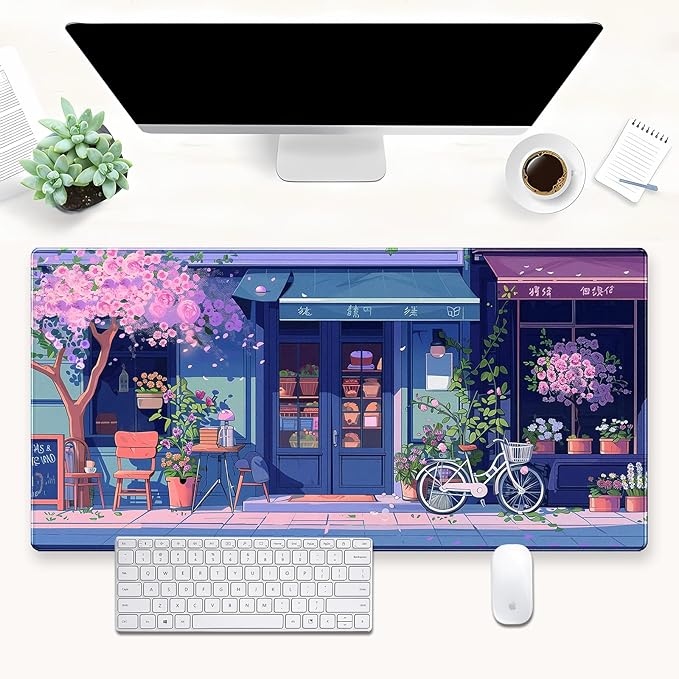 Kawaii Desk Mat Anime Aesthetics Mouse Pad Large Gaming Mouse Pads XL Computer Mat Pink Cherry Blossoms Mousepad Warm and Cute Japanese Keyboard Pad 31.5 x 15.7 Inch Desktop Gaming Pad