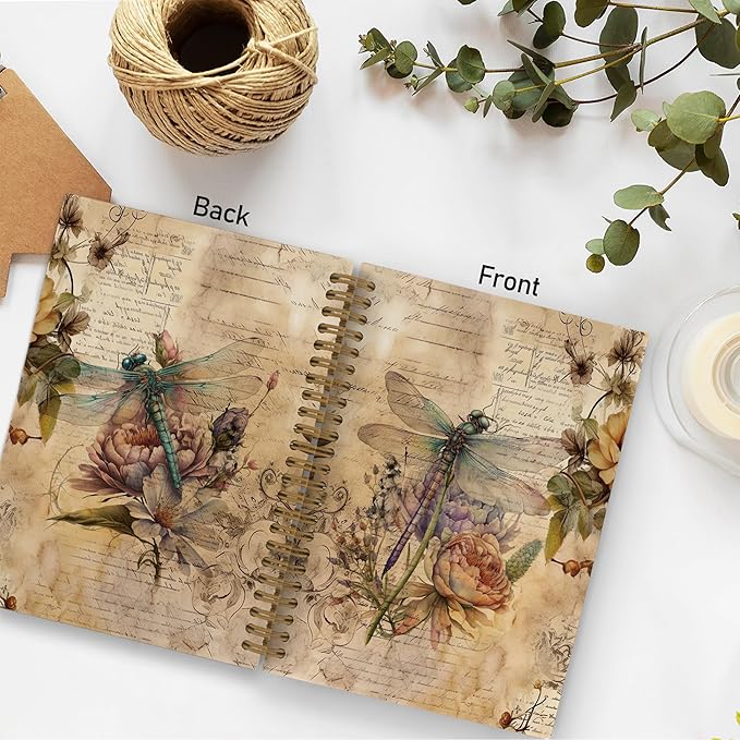 Dragonfly Spiral Notebook, Dragonfly Gifts for Women, Dragon Fly Journal Notebook, Vintage Dragonfly Notebooks for School Work, Dragonfly Floral Office Supplies Gifts for Women Men, 5.5x8.3 Inch