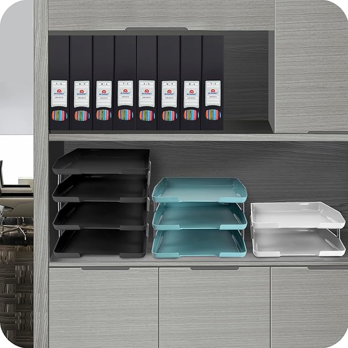 Acrimet Traditional 4 Tier Letter Tray, Front Load Design, A4 Letter Size, Desktop Organizer (Plastic) (Black Color)