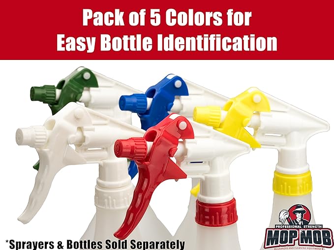 Leak-Free No-Clog Chemical Resistant Spray Head 5 Pk. Bottles NOT Included. Pro-Grade Trigger and Nozzle for Auto/Car Detailing, Window Cleaning and Janitorial Supply. Sprayer Fits 24oz Bottle