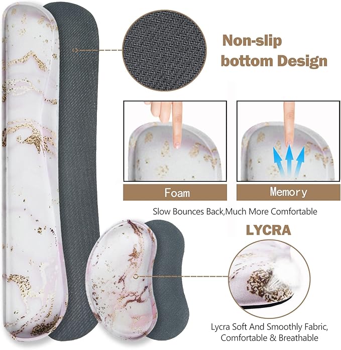 ARTSO Large Gaming Mouse Pad, Keyboard Wrist Rest Pad & Wrist Support Mousepad Set, Stitched Edge, Extended, Non-Slip Base, Memory Foam,Multifunctional Desk Mat 4pcs for Office & Home, Pink Marble